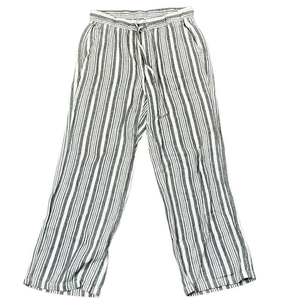 Old Navy High-Waisted Striped Linen-Blend Wide-Leg Pants Small